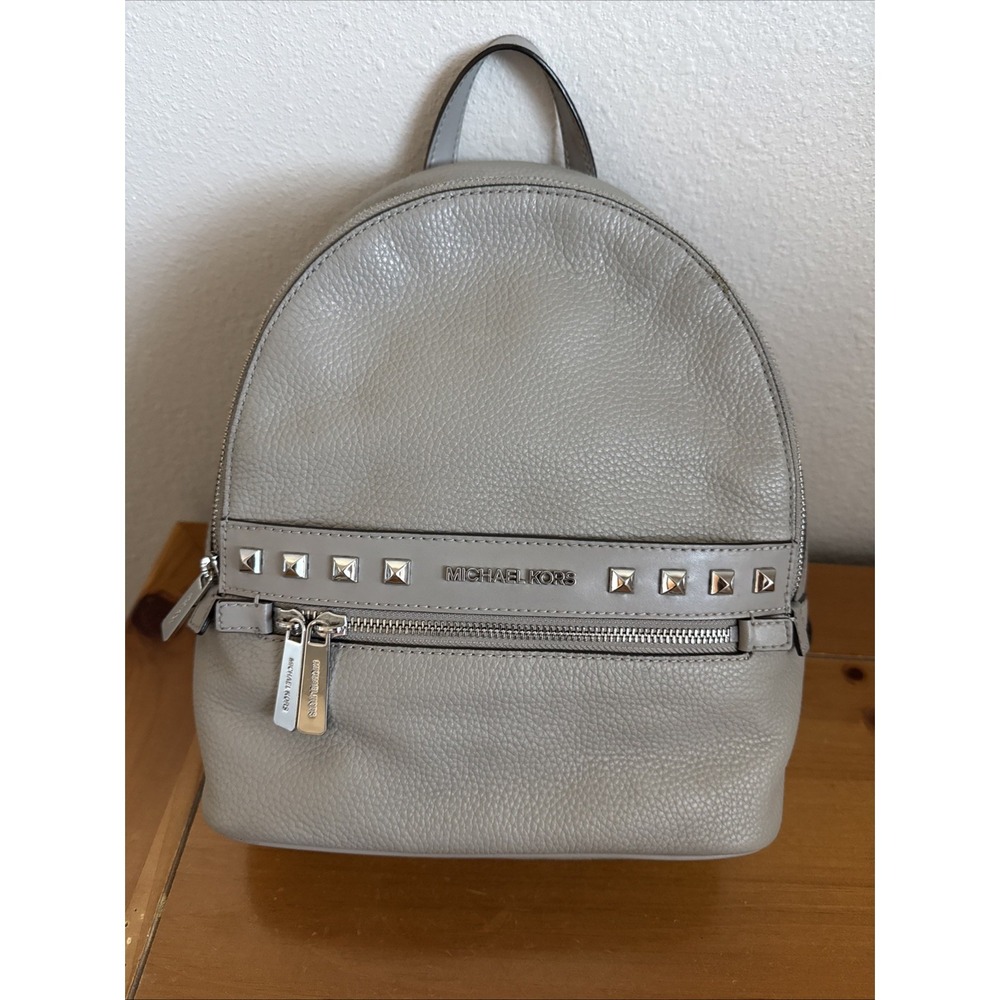 Michael Kors Rhea Medium Studded Grey Leather Backpack - Picture 1 of 14
